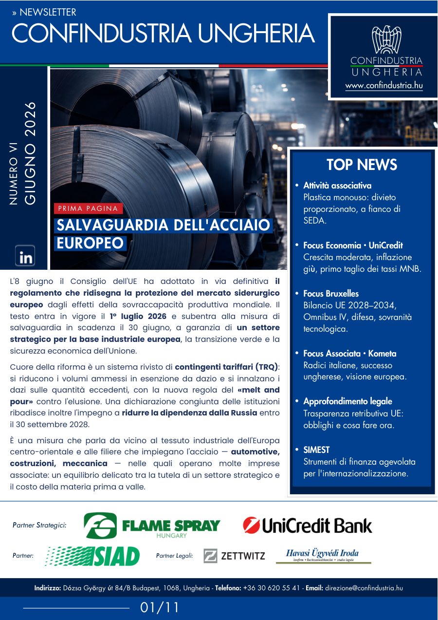 La newsletter di Confindustria Ungheria